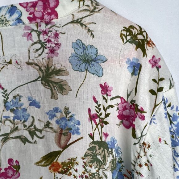 JNY Jones New York Top Womens 3X Linen Blend Floral Button Roll Tab Peasant Boho - Picture 12 of 15